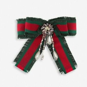 Gucci Iconic Bow Stripe Green Red Jewerly Brooch